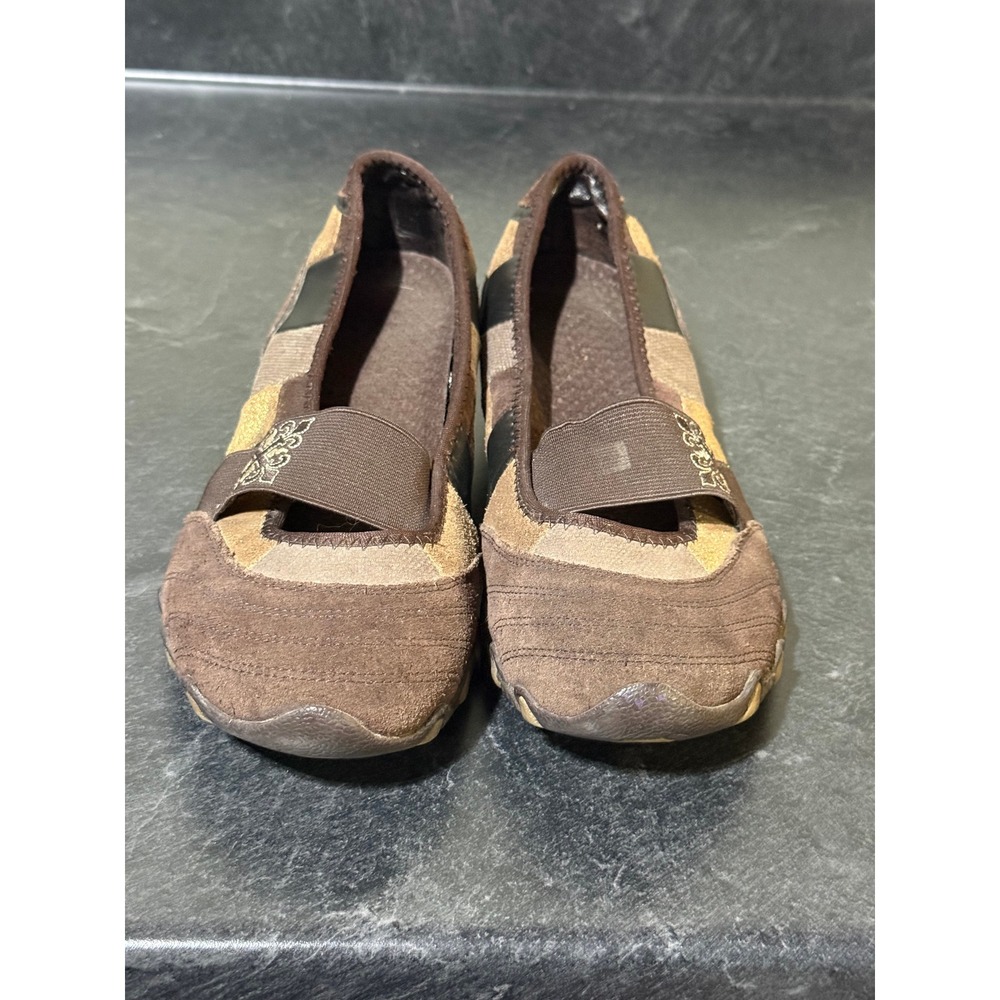 Skechers Bikers Brown Suede Patchwork Mary Jane Flats Cross Detail Womens 8 Y2K